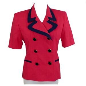 Vintage Oleg Cassini Red Navy Blazer Size 2 Double Breasted 80s 90s Shoulder Pad